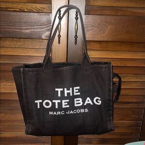 Marc Jacobs Black Canvas Tote Bag with White Lettering